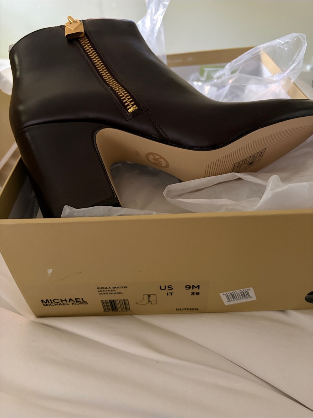 MICHAEL Michael Kors Dark Brown Leather Ankle Booties with Gold Zip